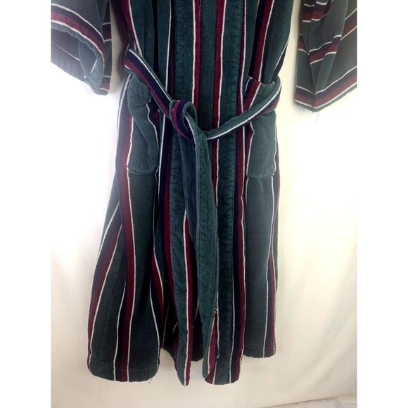 Vintage Stafford Bath Robe OS Mens Green Striped Thick Terry Cloth Belted Cotton - Picture 4 of 13